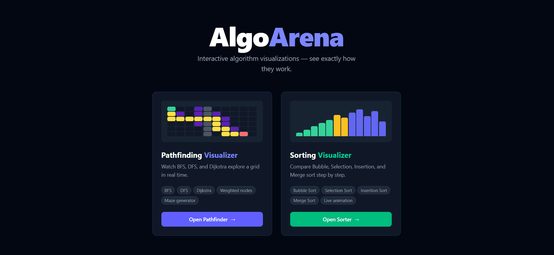 AlgoArena algorithm visualizer preview