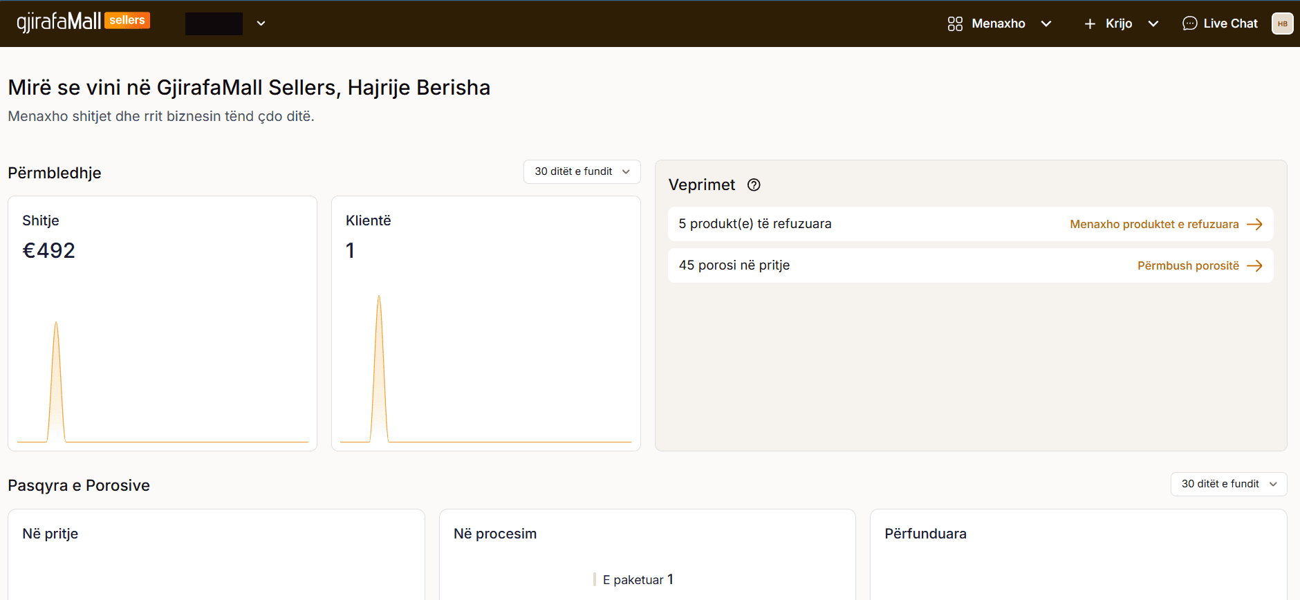 GjirafaMall sellers dashboard preview